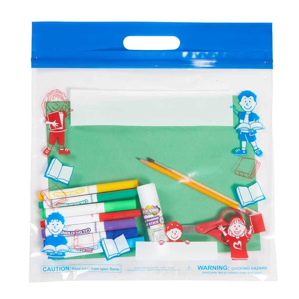 Really Good Stuff Press and Seal Storage Bags, Set of 12, 15" L x 14.5" W | Extra Large Thick Plastic, Classroom Book Bags For Kids, Reading Pouch, Toy Buddy