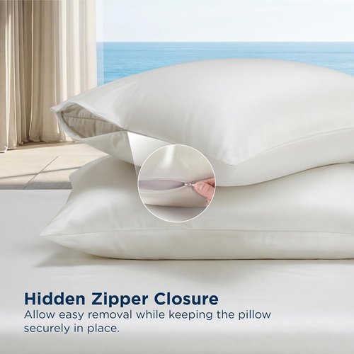 Bedsure Cooling Pillow Cases - Softer Than Silk Queen Set of 2 | White Zippered Pillowcases Infused with 3% HA & Ceramides for Hydrated Skin