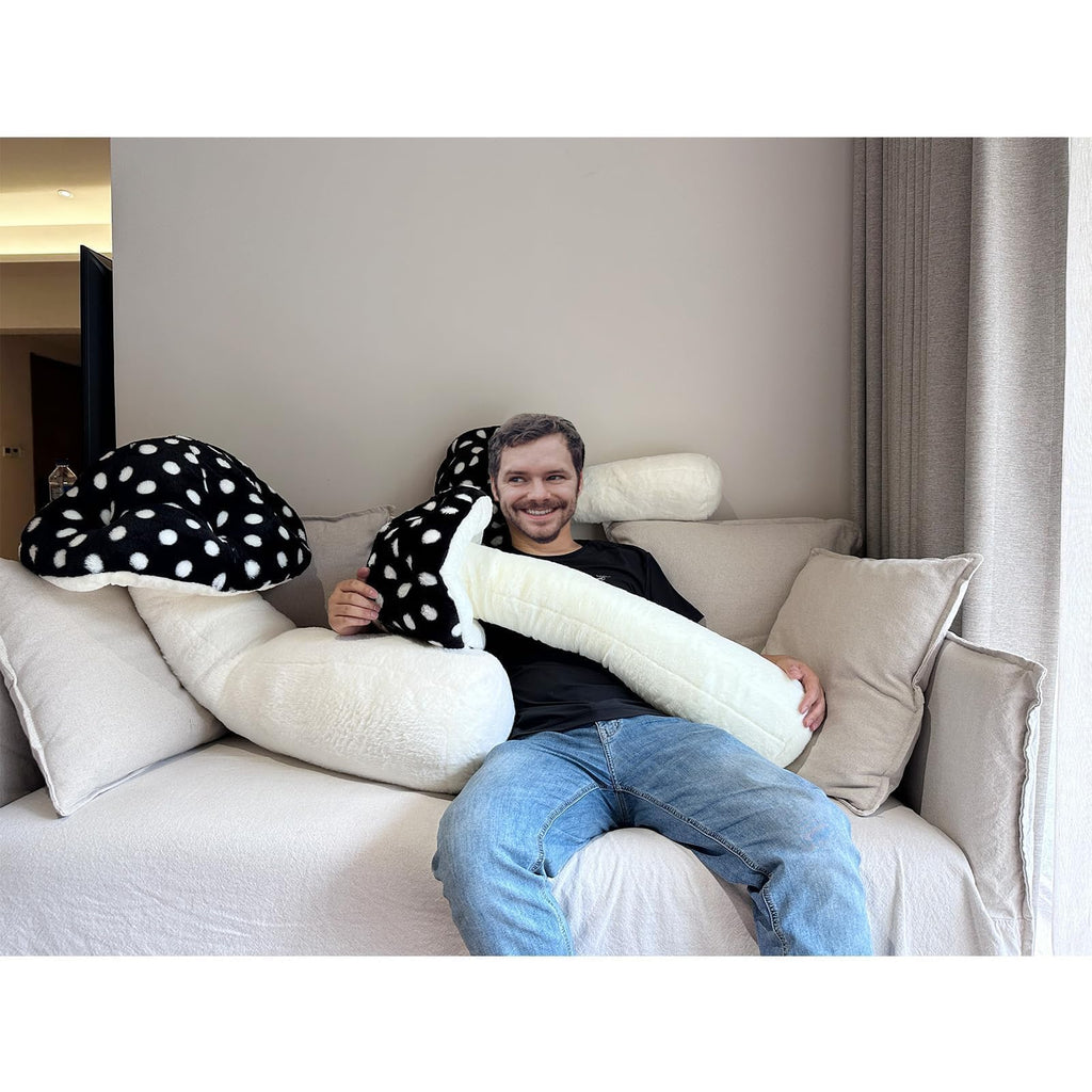 Hofun4U Giant Mushroom Plush Pillow - 51 inch Mushroom Shaped Stuffed Long Body Pillow - Polka Dot Mushroom Plush - Christmas Birthday Gifts Choice Home Decoration (Black)