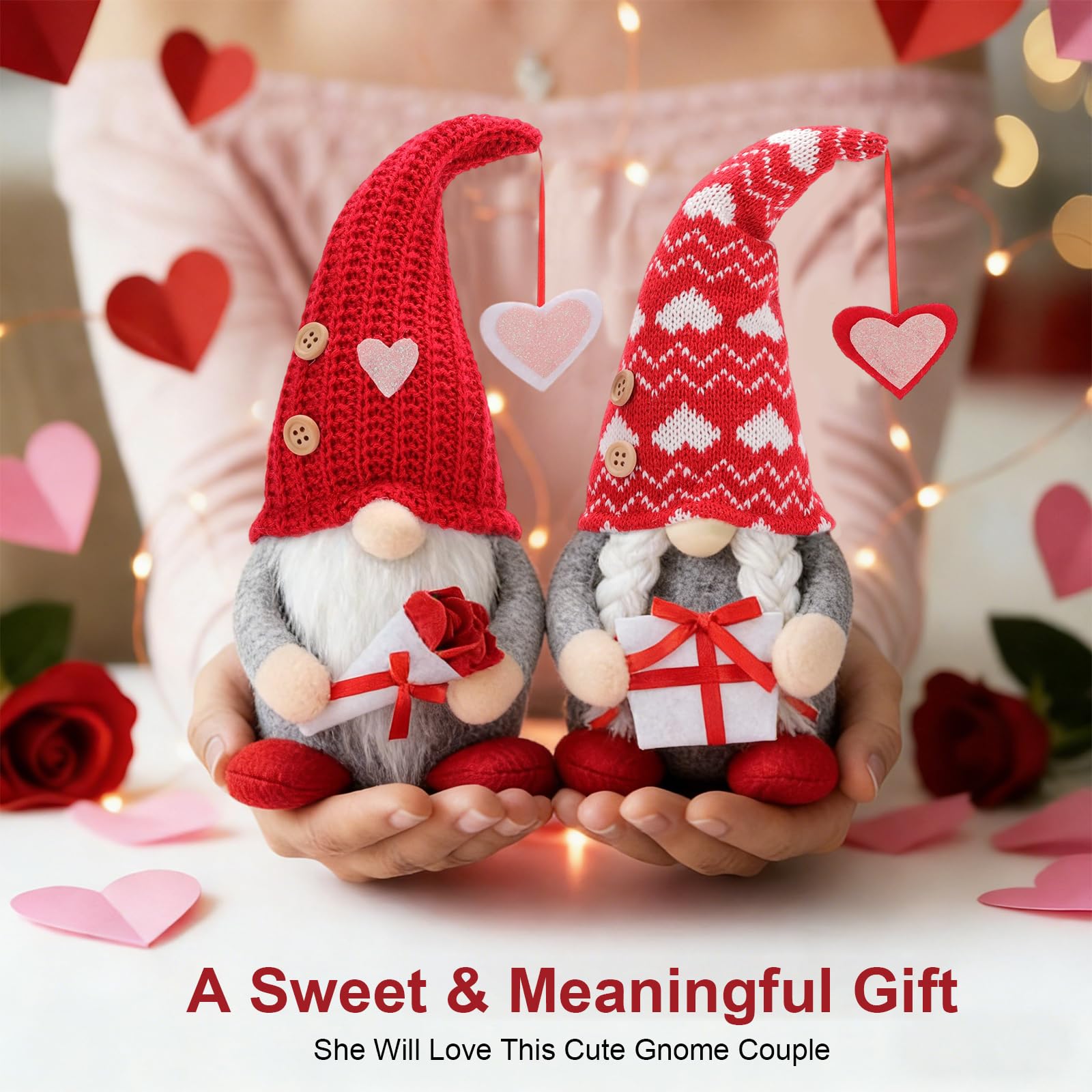 Poonhnxz Valentine's Day Gnome Plush,Valentine Couple Plush Gnomes Decorations for Home, Indoor, Office - Valentine Gifts for Her, Wife, Teacher, Girls - Wedding Gift for Husband & Wife