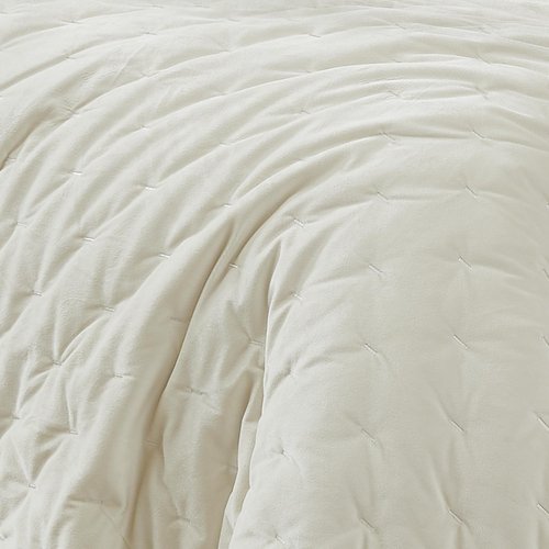 Lush Decor - Quilt Set, 3-Piece Cozy Velvet Bedding with Matching Shams, Embroidered Stitch Design (Haven Cream, King/California King)