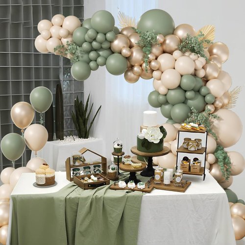 130Pcs Sage Green Balloon Garland Arch Kit with Sage Green Sand White Gold Balloons for Baby Shower Bridal Shower Birthday Engagement Birthday Party Decorations