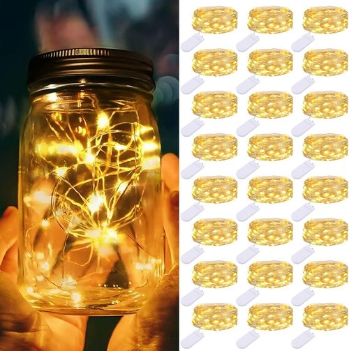 Litogo 24 Pack Fairy Lights - Battery Operated 7ft 20 LED Waterproof String Lights for Weddings & Decor | Warm White