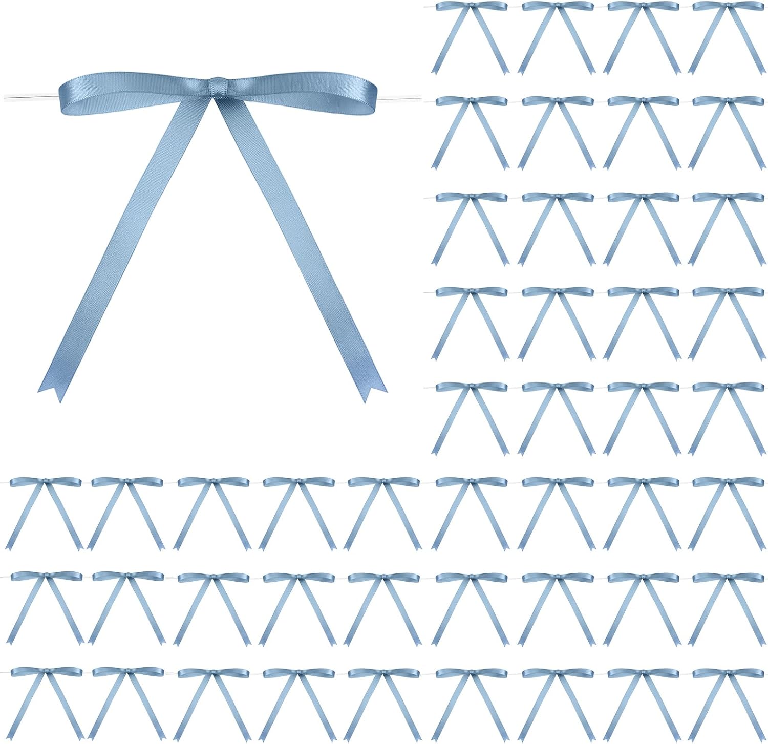 Riceshoot Satin Ribbon Bows - 50 Pcs Dusty Blue 5x7 Inch Twist Ties for Gift Wrapping & Decor