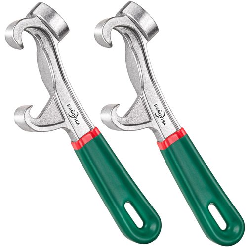 2Pcs Upgraded Bucket Opener Tool 5 Gallon, 8.5 Inch Aluminum Paint Bucket Lid Opener Wrench with Non-slip Rubber Handle Grip, Metal Can Opener Lid Pail Remover Tool for Home Industrial