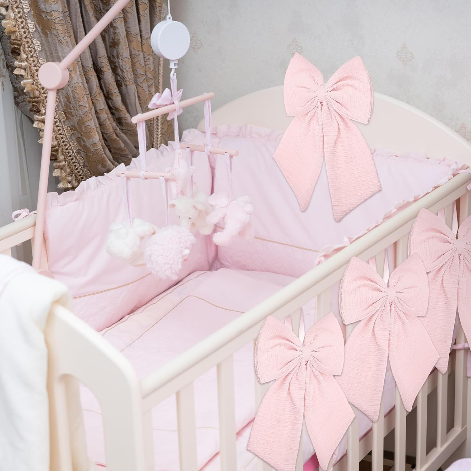 Riceshoot Large Crib Bows - 11 x 16 Inch Coquette Bow Decorations for Nursery & Infant Bassinet (Pink)