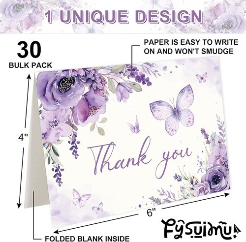 FYSUIMU Thank You Cards - 30 Pack Spring Floral Design with Envelopes & Stickers | 4 x 6 Inch