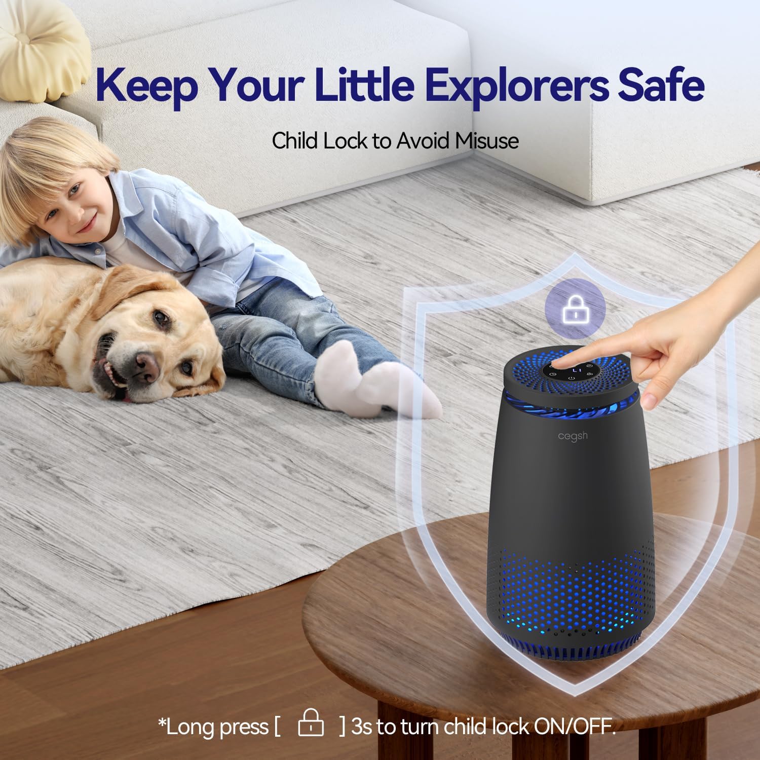 Skiennix Air Purifier - 3-in-1 HEPA Filter for Pets, Dust & Odors | Quiet Operation, Black