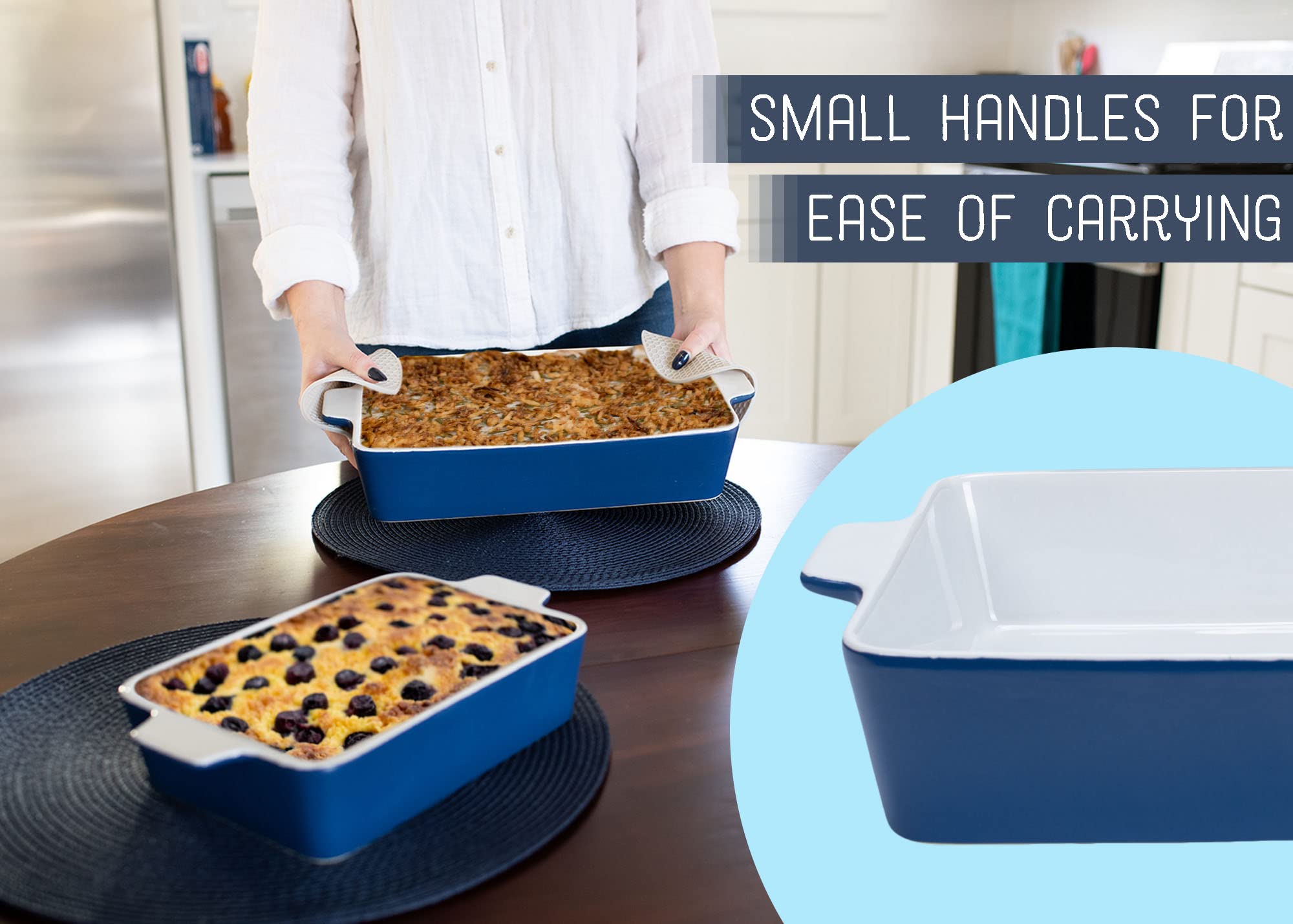 Nat & Jules Nested Blue 12 x 8 Ceramic Stoneware Baking Dishes Set of 3