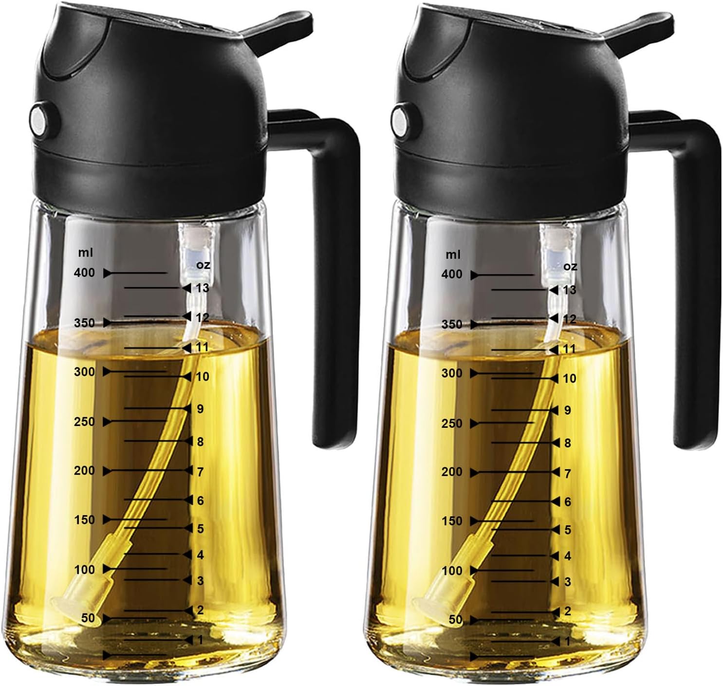 TrendPlain 16oz Glass Olive Oil Sprayer - 2-in-1 Dispenser for Cooking & BBQ - Black