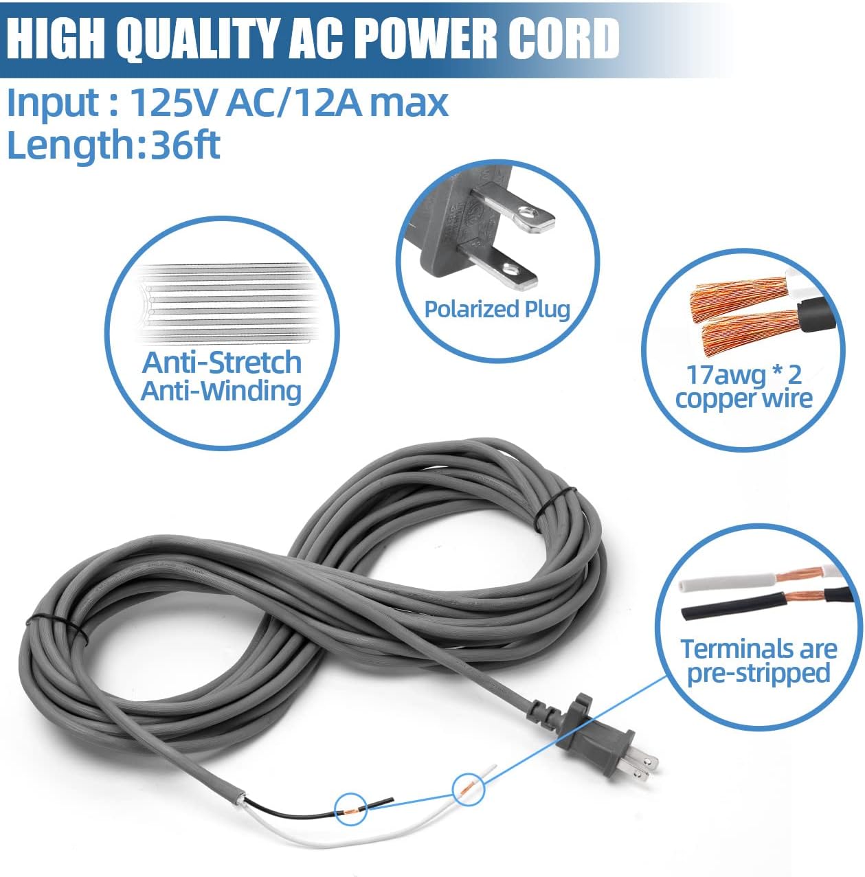 Shark 36ft Power Cord - Compatible with Navigator & Rotator Lift-Away Vacuums | Durable & Reliable