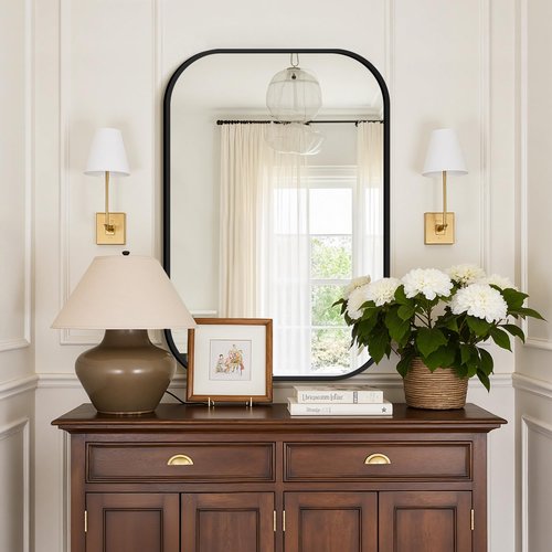 Bathroom Mirror for Wall, Black Bathroom Vanity Mirror for Over Sink 24 x 36, HD Reflection Shatterproof Mirror for Living Room Bedroom Entryway, Metal Frame Rectangular Shape