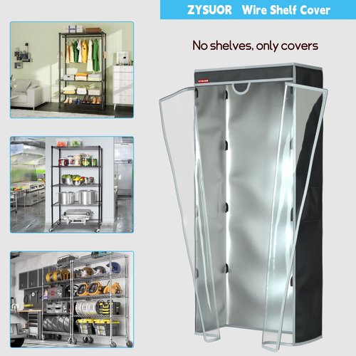 ZYSUOR Shelf Cover for Wire Shelving Unit, Dustproof Waterproof UV Resistant Storage Protector with Transparent Front Panel, Fits 48" L x 24" D x 72" H (Cover Only)