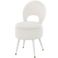 ZYKZYK Vanity Stool with Storage and Backrest, Folding Back & Velvet Seat, Footrest, Round Ottoman with Sherpa, Vanity Chair with Storage, Ideal for Bedroom, Living Room, and Makeup Stations