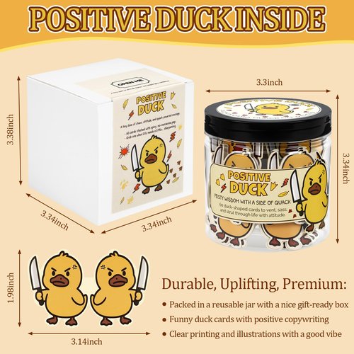 JULEASEL Positive Duck Affirmation Jar – 60 Funny Motivational Cards with Sarcastic Humor for Daily Smiles, Adorable Gift for Women Men, Funny Duck Gifts for Office Stress Relief & Daily Motivation