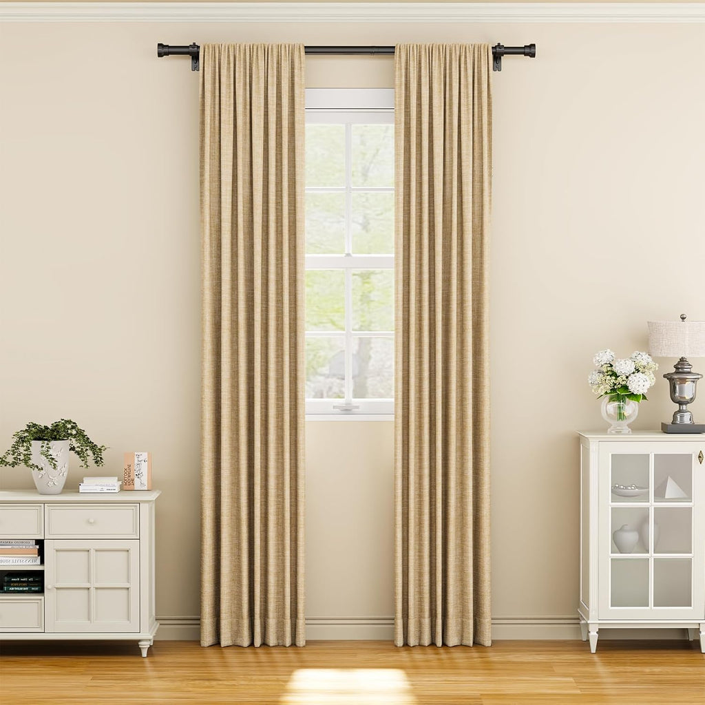 YaFex Adjustable Curtain Rod - Heavy Duty 1 Inch, 32-58 Inch for Modern Window Treatments - Black