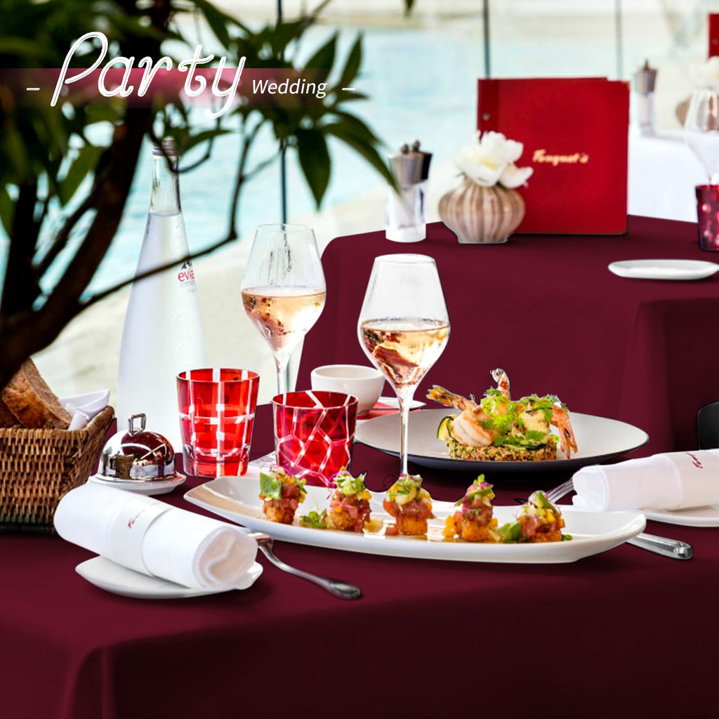 MTREO 12 Pack Burgundy Tablecloth 60 x126 Inch Burgundy Table Cloths for 8 Foot Rectangle Tables Wrinkle Resistant Washable Polyester Table Cloth Table Cover for Wedding Party Buffet Dining Table