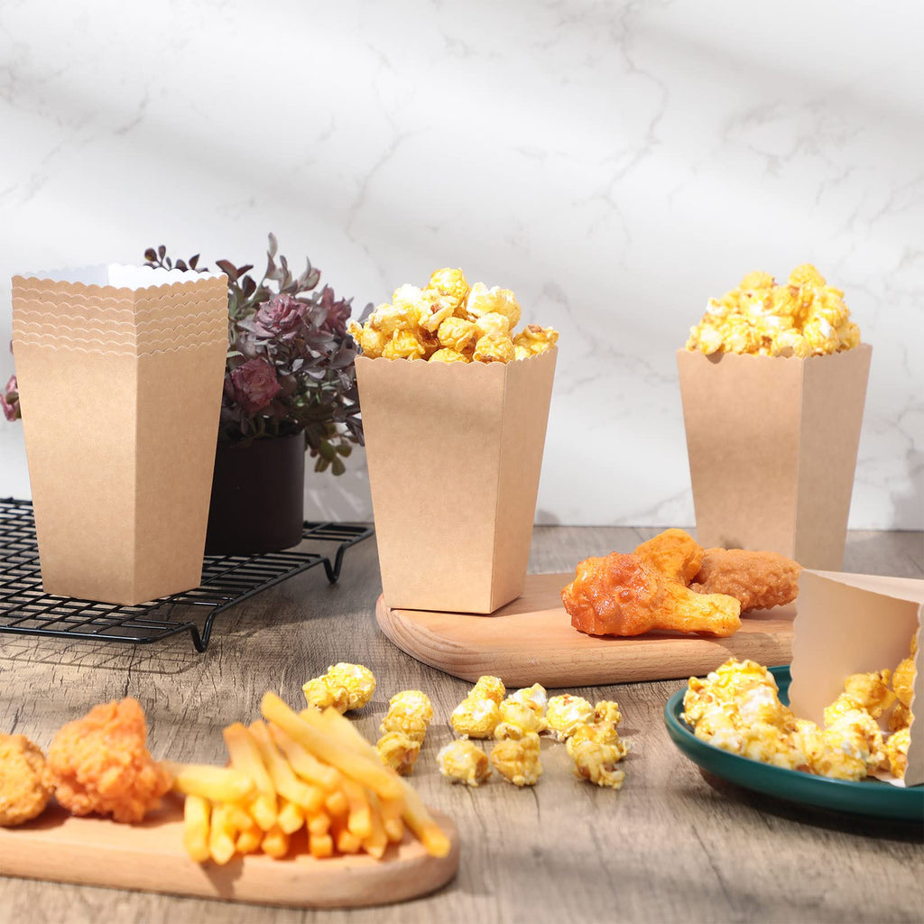 Potchen 150 Pcs Mini Popcorn Bucket Bags Bulk Disposable Popcorn Boxes 4.57 Inch Tall, Cardboard Cups Container for Movie Theater Dating Birthday Party(Kraft Style)