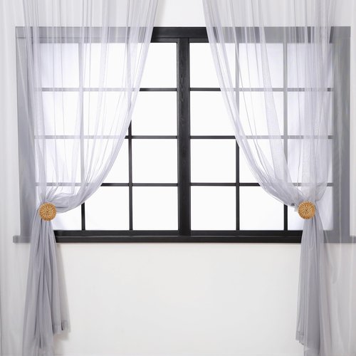 Leinuosen 2 Pack Boho Curtain Holdbacks Rattan Tiebacks Coastal Curtain Holdbacks for Curtains Wall Mounted Nautical Ocean Wooden Drapery Hook Rustic for Summer Home Office Bedroom Window(Round)
