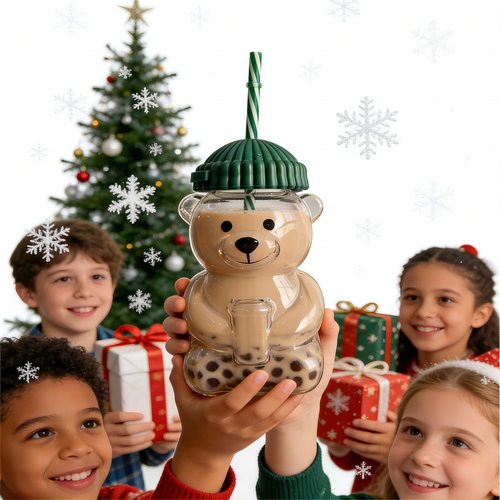 Child interest 2026 New Pink Bear Straw Cup, 20oz Cute Bear Glass Tumbler with Reusable Straw - Viral Animal Design for Smoothies, Boba & Iced Coffee