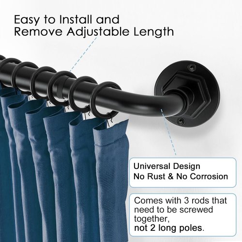 Byondeth Adjustable Curtain Rods | Blackout Wrap Around Design | 16 to 45 Inches, Black Finish