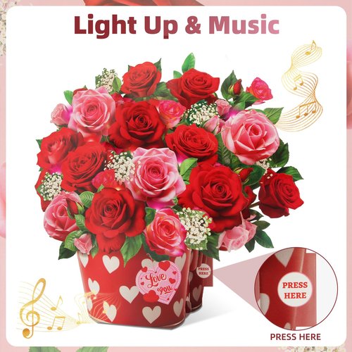 Tcamp Pop Up Mothers Day Card with Music & Light, Mothers Day Gifts for Her, Rose Bouquet Greeting Card, Mothers Day Card, Anniversary Birthday Gifts for Women Mom Sister