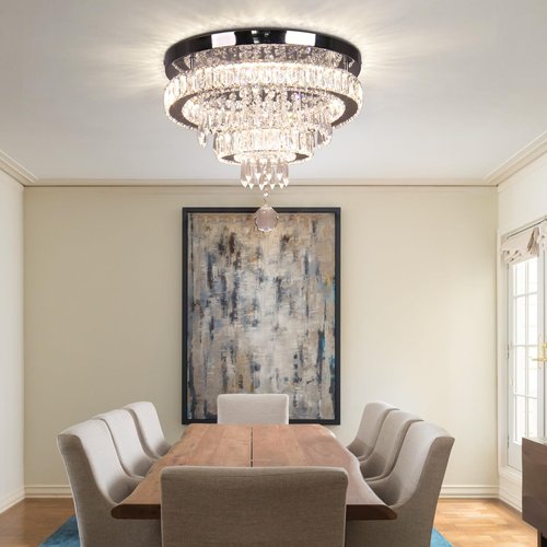 Cainjiazh Crystal Chandeliers Modern Crystal Chandelier Flush Mount Ceiling Light Fixture with Remote Control for Bedroom Dining Room Living Room (16 inch Dimmable)
