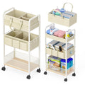 2In1 Baby Diaper Caddy & 3-Tier Rolling Cart, Diaper Caddy Organizer Carts with Dividers, Mobile Metal Utility Cart for Nursery Essentials, Detachable Bedside Cart, Large Capacity, White