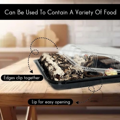 TRAYA Pack of 6 Serving Tray with lid - Reusable Catering Trays with Lids 13'' Long for Meal Prep, Cakes, Treats and Sandwiches (13 * 2.7 * 9.4inch)