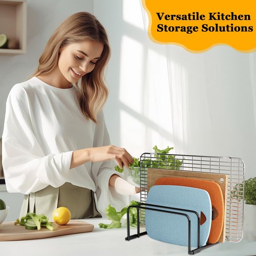 SAGLAU Heavy-Duty 5-Slot Cutting Board Organizer Rack, Space-Saving Kitchen Storage for Cutting Boards, Bakeware, and Cookie Sheets