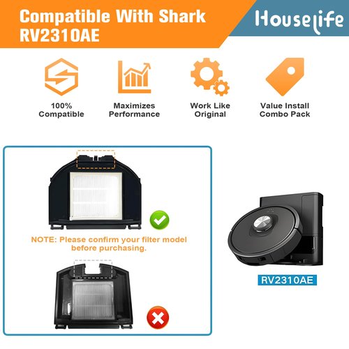 Replacement Parts Kit Compatible with Shark AV2310AE RV2310AE Matrix Robot Vacuum(Not for RV2300/RV2310), Includes 1 Main Brush Roller, 6 Side Brushes, 2 Dustbin Filters and 1 Cleaning Tool