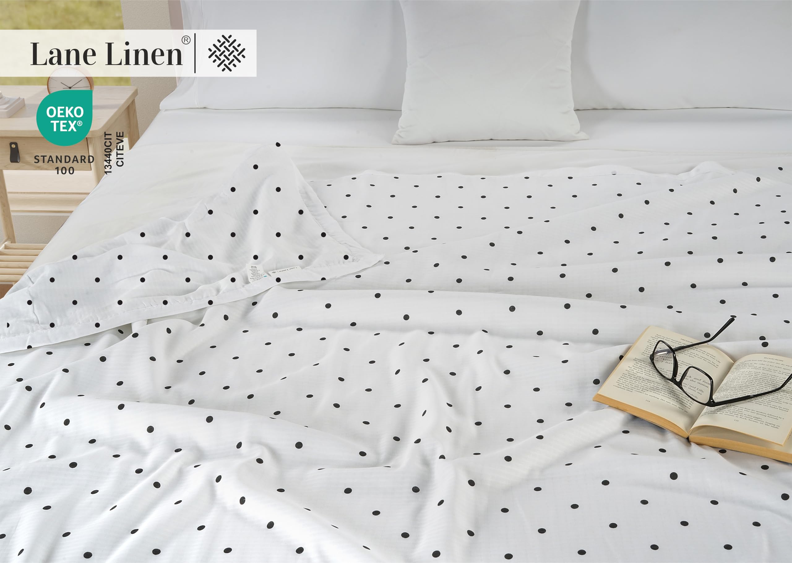 LANE LINEN Warm Blankets for Winters Queen Size - Lightweight Winter Blanket with Rayon Derived from Eucalyptus - Soft, Cool & Breathable - Cold Bed Blanket for Winter - 88"x90",Black Polka Dot