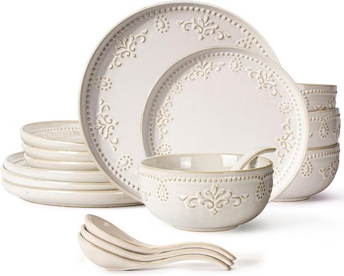 Artena 16-Piece Dinnerware Set - Elegant Plates & Bowls with 5.1 Quart Baking Dish | Casserole Dishes for Oven