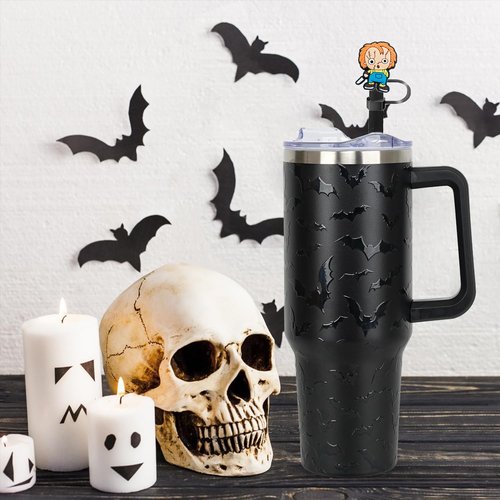 12PCS Halloween Straw Toppers for Stanley Cup, Silicone Horror Straw Cover for Stanley 30&40 Oz Tumbler with Handle, 10mm 0.4in Dust-Proof Reusable Straws Tips for Halloween Gifts