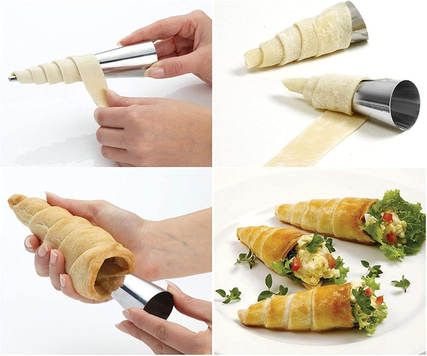 Skiennix 30 PCS Non-Stick Stainless Steel Cream Horn Molds - Large 5" for DIY Pastries & Desserts