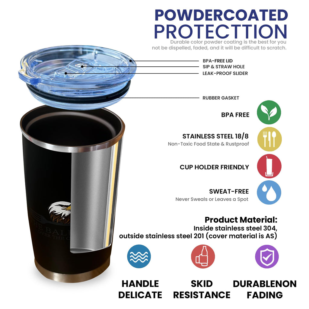THE BALD BIRD 20oz Stainless Steel Double Wall Vacuum Tumbler, Hot & Cold (1, Black)