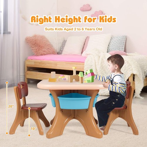 Costzon Kids Table and Chair Set, 3 Piece Activity Table w/Detachable Toy Storage Bin & 2 Chairs for Children Reading Art Craft, Strong Bearing Capacity, Lightweight, Toddler Table & Chair Set, Coffee