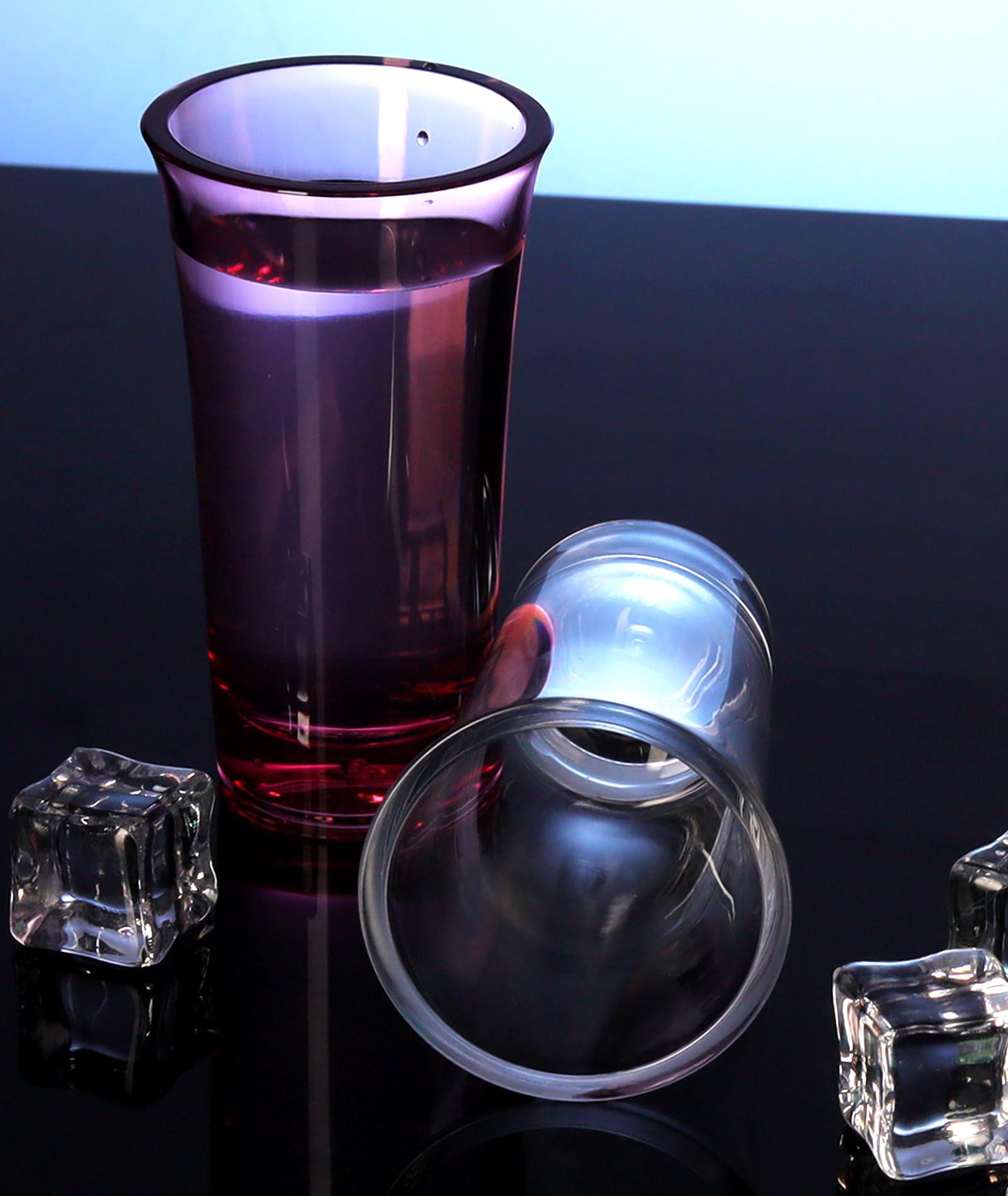 ADOTBLOB Set of 24 Acrylic Clear Shot Glasses- Thick Base, Sturdy Acrylic, Transparent Design - Perfect for Vodka, Tequila, and Cocktail - Great Gift for Men, Husband (24 Piece/Blue)