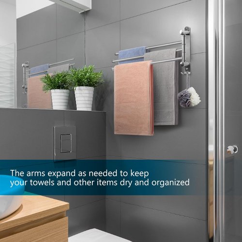 Adjustable Bathroom Towel Rack JSVER SUS304 Stainless Steel Towel Rack with Adjustable Arms (Silver, 3 Arms)