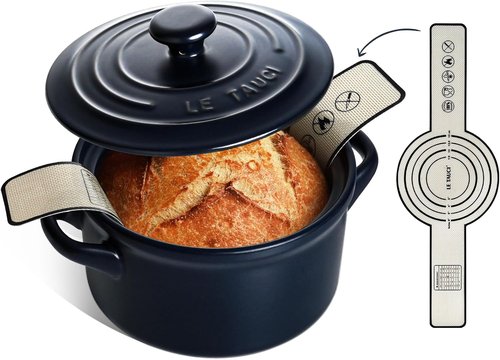LE TAUCI 3 Qt Ceramic Dutch Oven - Lightweight, Non-Toxic & Dishwasher Safe for Bread Baking | Midnight Blue