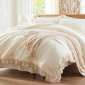 Anluoer King Comforter Set 7 Piece, Cream Bed in a Bag with Sheets, All Season Ruffle Shabby Chic Bedding Sets with 1 Comforter, 2 Pillow Shams, 2 Pillowcases, 1 Flat Sheet, 1 Fitted Sheet