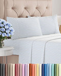King Size 4 Piece Sheet Set - Luxury Cooling & Breathable Bed Sheets - Soft, Wrinkle-Free Blue Stripes