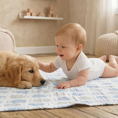 GLLQUEN Baby Muslin Swaddle Blankets - 3-Pack Receiving Blankets for Newborns | Unisex Elephant Design, 40 x 38 Inches