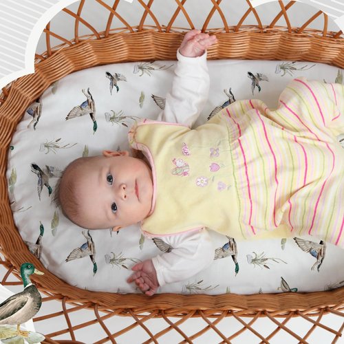 CroBlissful 4 Pack Mallard Duck Bassinet Sheets 32 x 16 x 4 Inches Hunting Stretchy Neutral Fitted Sheets Mallard Duck Baby Stuff Bedding for Standard Bassinet Mattress Gift Set