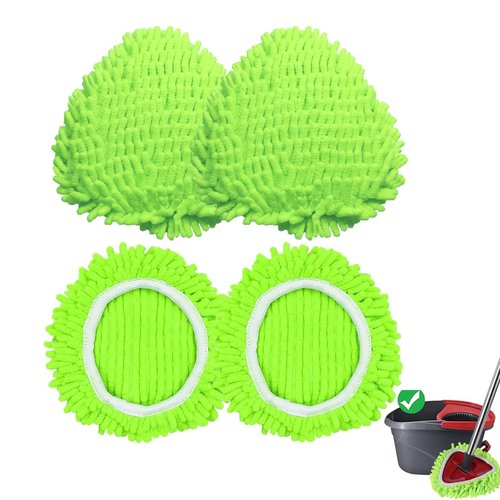 4 Pack Reusable Microfiber Mop Pads Compatible with O-Cedar EasyWring 1-Tank Spin Mop System,Elastic Mop Head Replacement for Deep Clean,Machine Washable Mop Refills