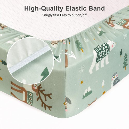IOCCLH Pack N Play Sheets Fitted, 2-Pack Fit for Standard Pack N Play Mattress, Mini Crib Sheets,Breathable Soft Unisex Playard Sheets (Polar Bear & Green Rainbow)