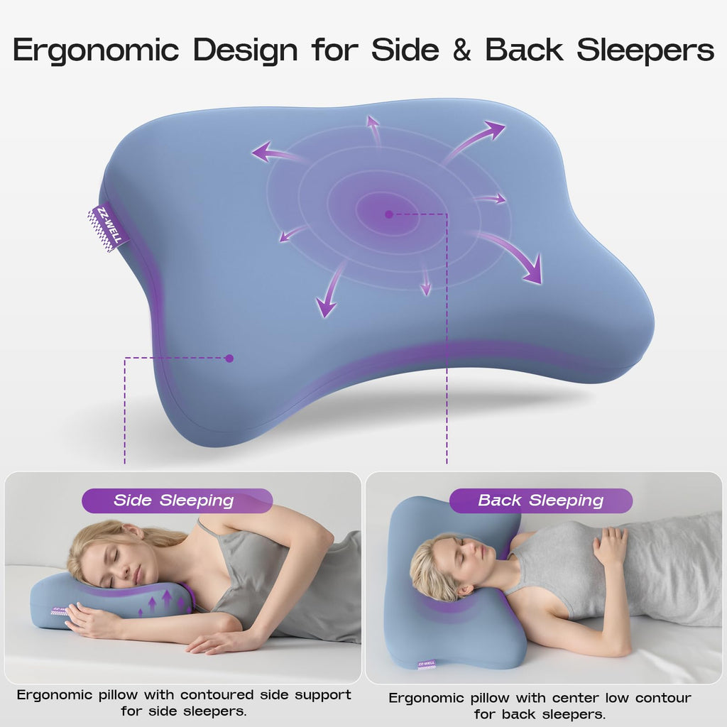 ZZ-WELL Side Sleeper Pillow - Patented Cervical Neck Pillow for Sleeping with Cooling Cover - High Loft Heavy Density Memory Foam Pillows for Side Sleepers & Broad Shoulders Adults (Blue)