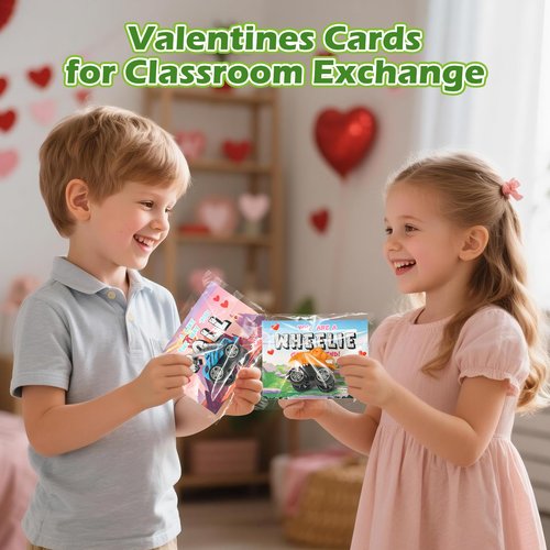 SANANT Valentines Day Cards for Kids School - 24 Pack Pull Back Monster Dinosaur Truck Toys with Cards, Valentines Day Gifts for Kids, Valentines Classroom Exchange Prizes, School Party Favor Toys