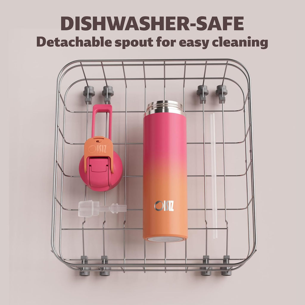 OISIZ Insulated Water Bottle - 24 oz Vacuum Stainless Steel with 2-in-1 Spout & Straw Lid | Leakproof, Keeps Drinks Cold for 24 Hours