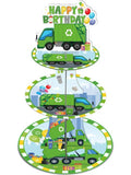 Keluna Trash Truck Birthday Decorations - 3 Tier Garbage Truck Cupcake Stand for Boys Birthday Party Table Decor, Trash Truck Party Supplies Dessert Cake Holder